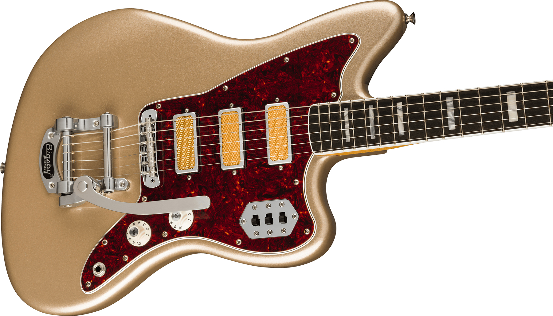 Fender Jazzmaster Gold Foil Ltd Mex 3mh Trem Bigsby Eb - Shoreline Gold - Guitarra electrica retro rock - Variation 2