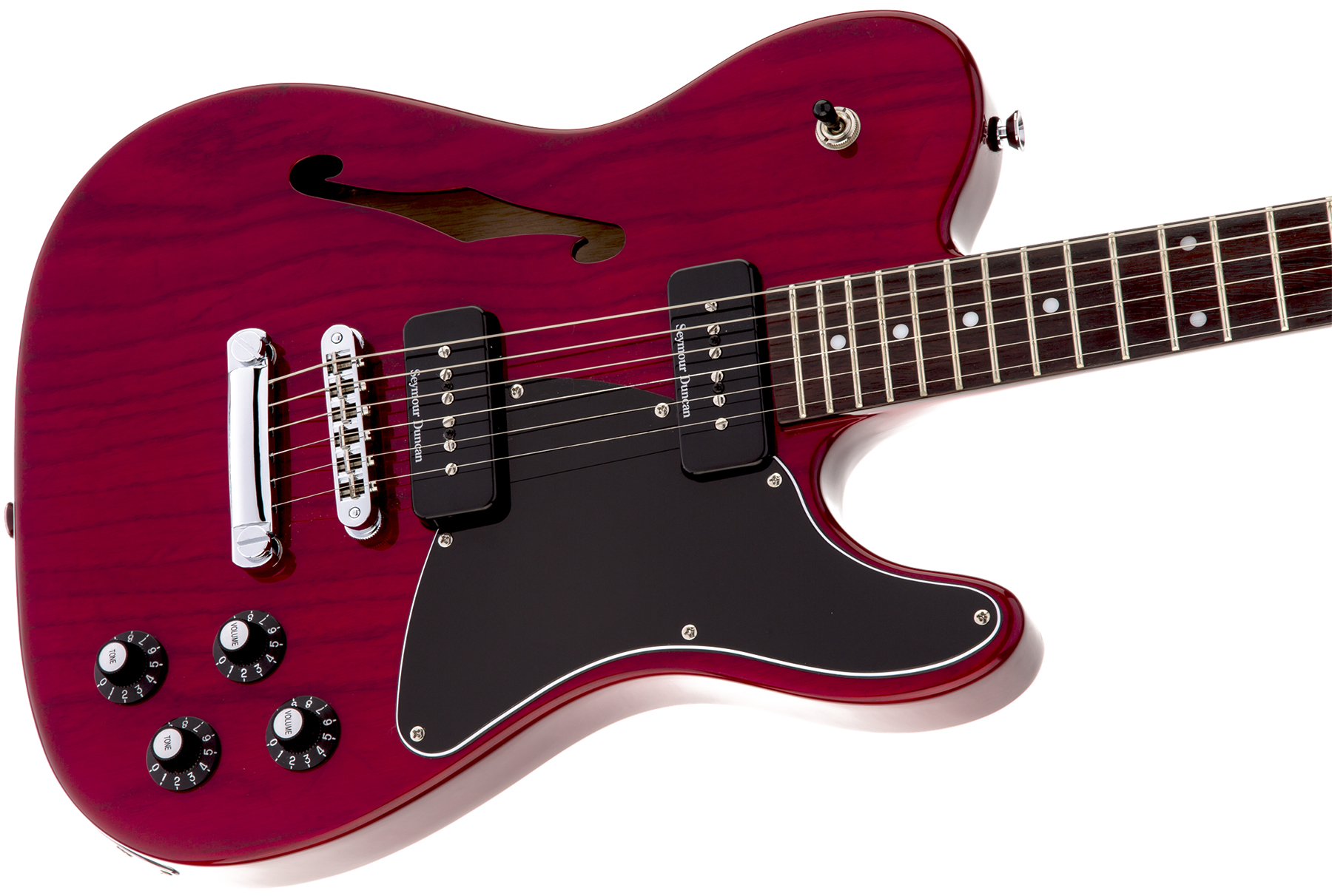 Fender Jim Adkins Tele Ja-90 Mex Signature 2p90 Lau - Crimson Red Transparent - Guitarra eléctrica con forma de tel - Variation 2