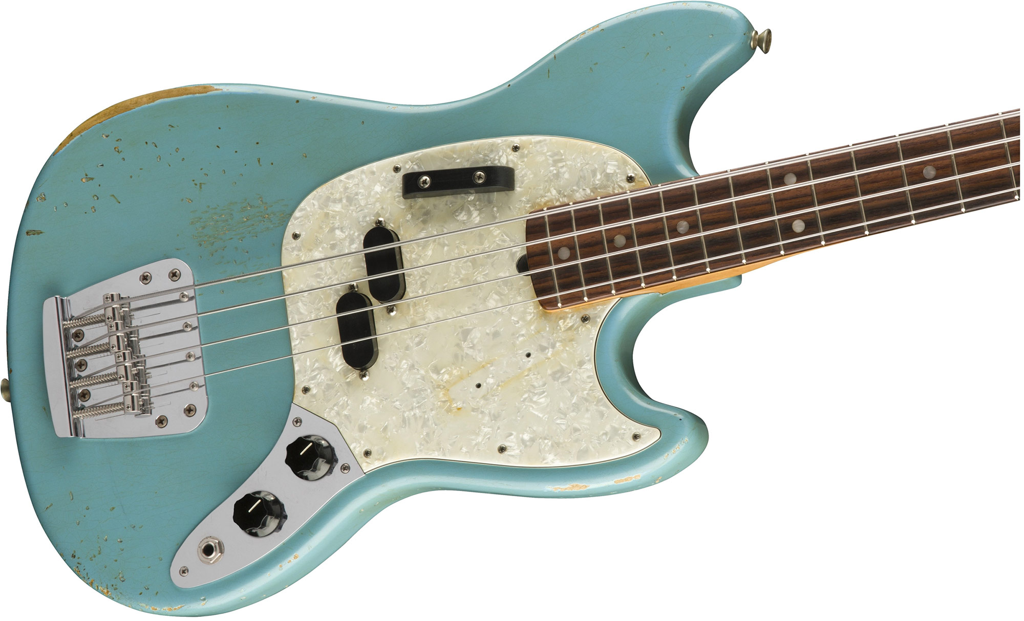 Fender Justin Meldal-johnsen Jmj Mustang Bass Road Worn Mex Rw - Faded Daphne Blue - Bajo eléctrico para niños - Variation 2