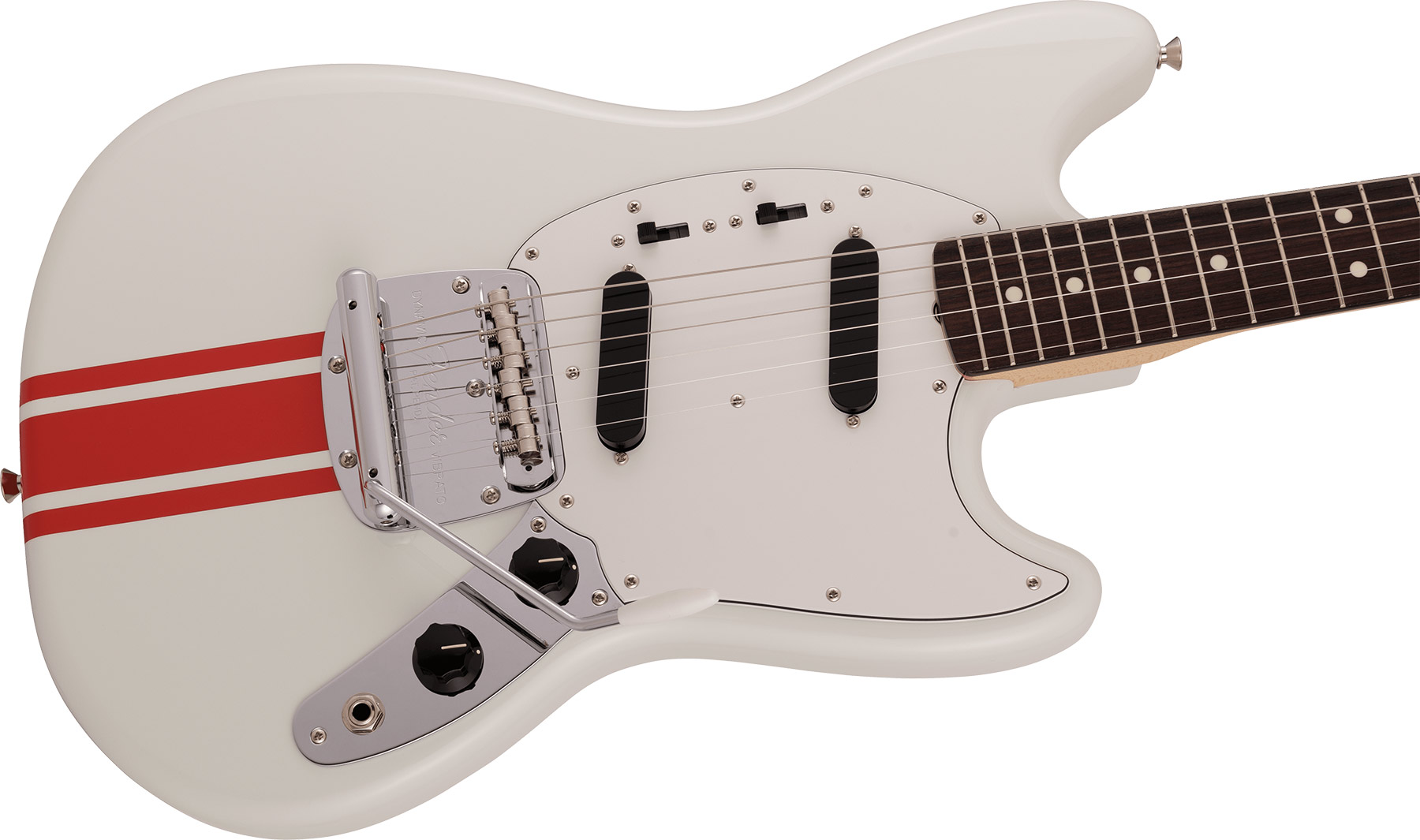 Fender Mustang Traditional 60s Mij Jap 2s Trem Rw - Olympic White W/ Red Competition Stripe - Guitarra electrica retro rock - Variation 2