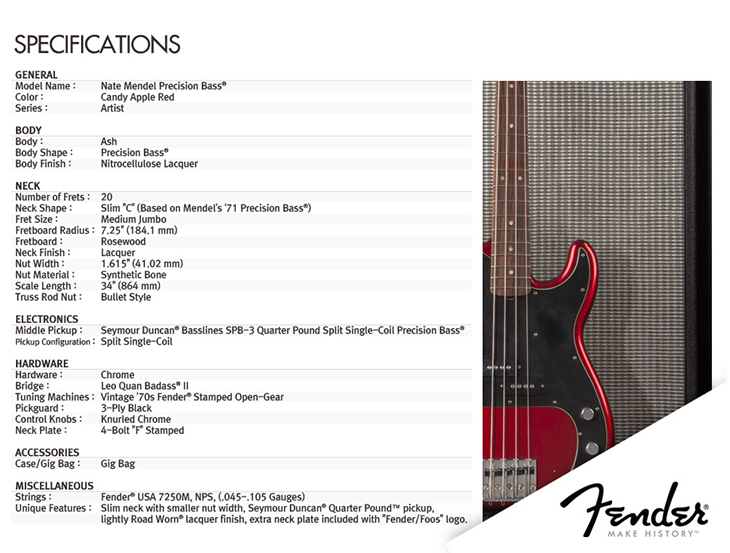 Fender Precision Bass Mexican Artist Nate Mendel 2012 Rw Candy Apple Red - Bajo eléctrico de cuerpo sólido - Variation 2