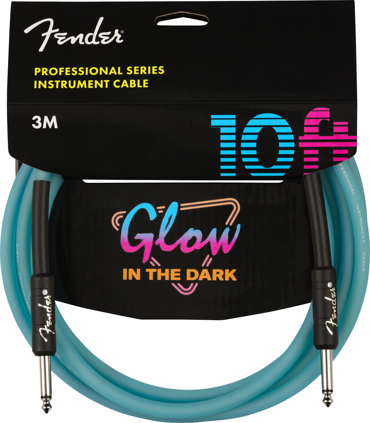 Fender Pro Glow In The Dark Instrument Cable Droit/droit 10ft Blue - Cable - Variation 1