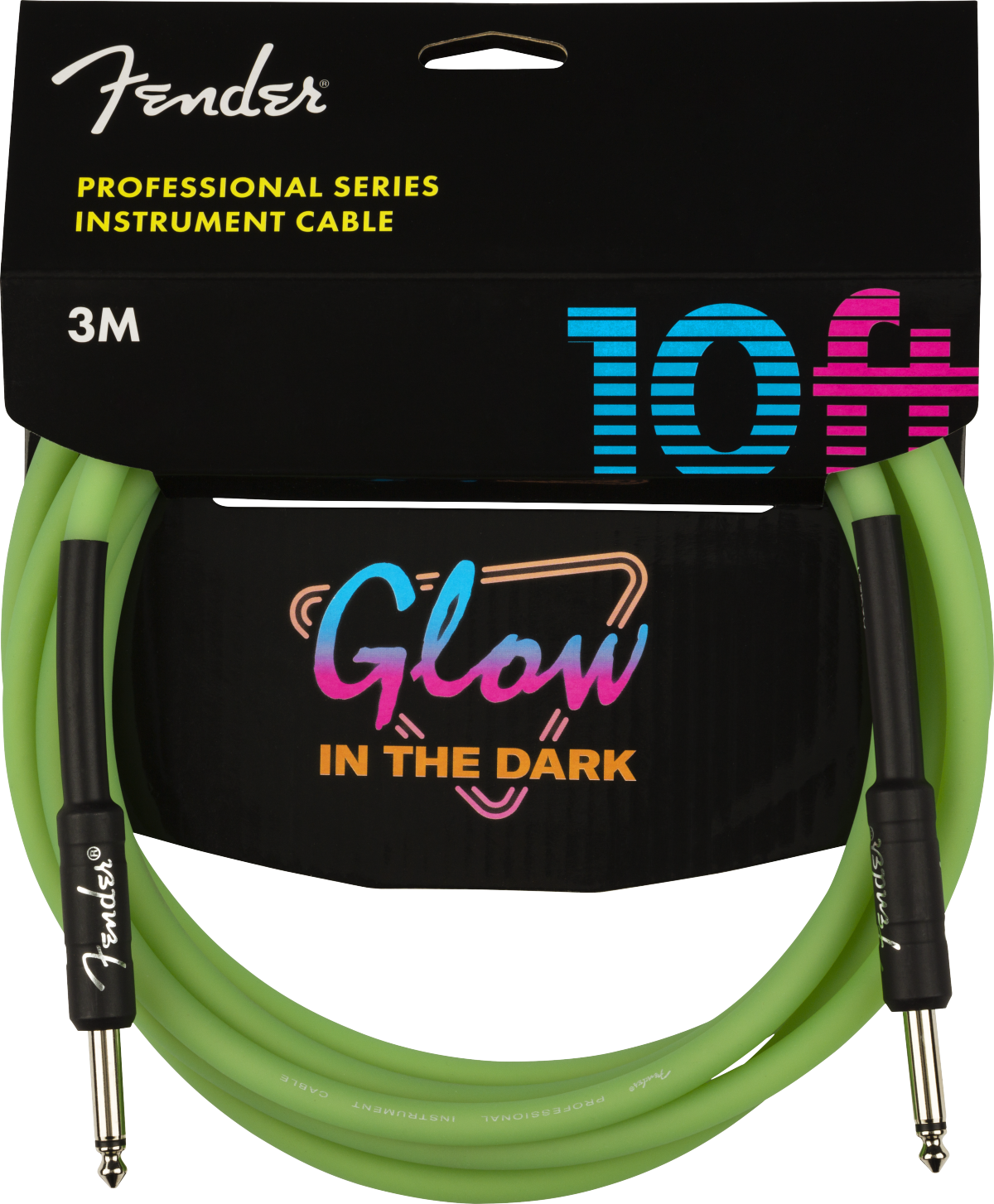 Fender Pro Glow In The Dark Instrument Cable Droit/droit 10ft Green - Cable - Variation 1
