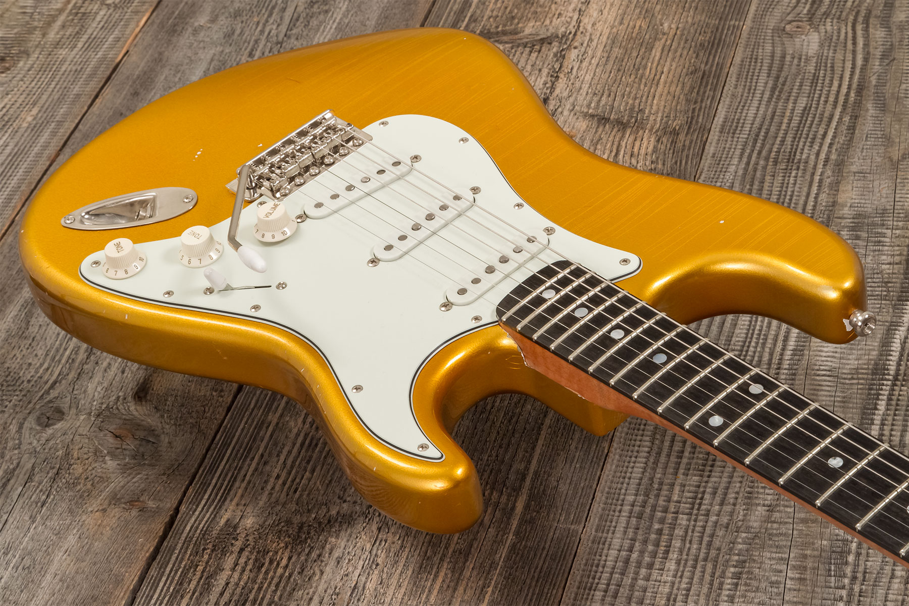 Folreden Guitars Custom Order Strat 3s Trem Rw #090815 - Relic Golden Yellow Sparkle - Guitarra eléctrica con forma de str. - Variation 2