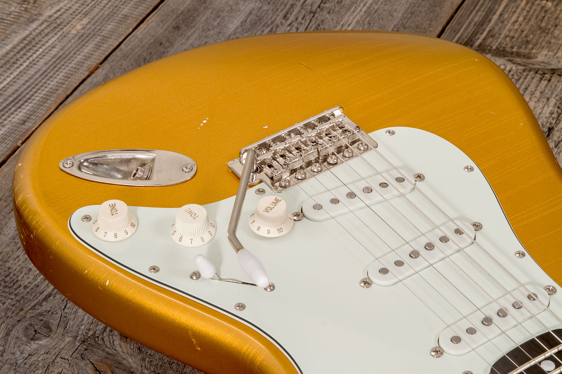Folreden Guitars Custom Order Strat 3s Trem Rw #090815 - Relic Golden Yellow Sparkle - Guitarra eléctrica con forma de str. - Variation 3