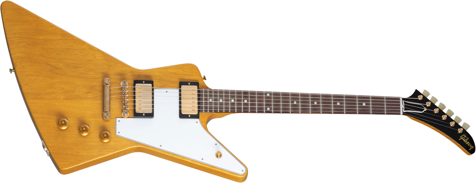 Gibson Custom Shop 1958 Korina Explorer Reissue White Pickguard 2h Ht Eb - Vos Natural - Guitarra electrica retro rock - Main picture