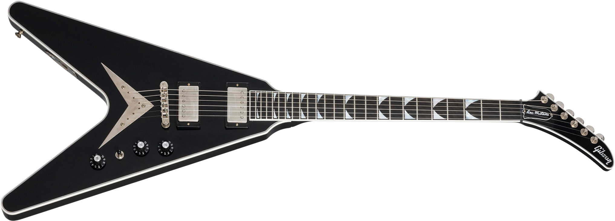 Gibson Custom Shop Dave Mustaine Flying V Exp Ltd Signature 2h Ht Eb - Vos Ebony - Guitarra electrica metalica - Main picture