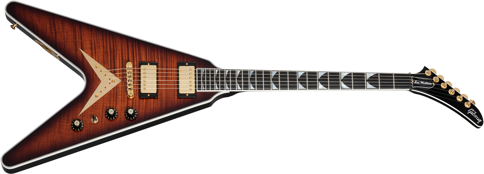 Gibson Custom Shop Dave Mustaine Flying V Exp Ltd Signature 2h Ht Eb - Red Amber Burst - Guitarra electrica metalica - Main picture
