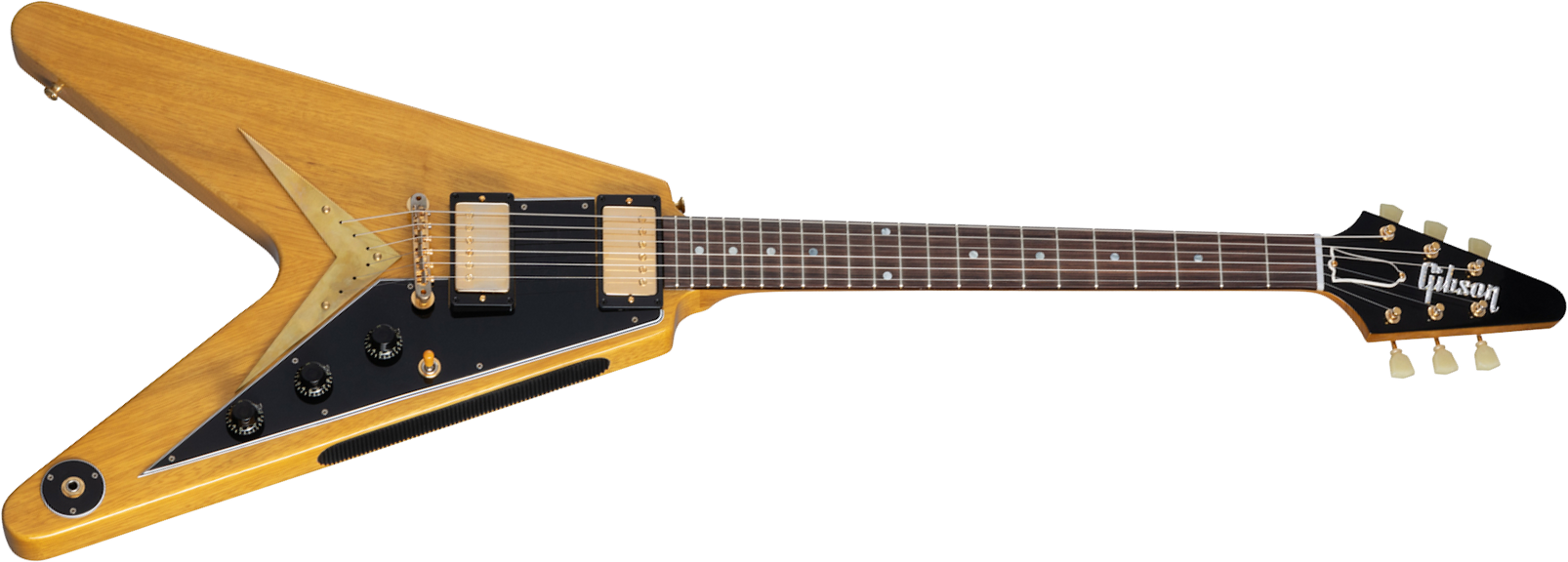 Gibson Custom Shop Flying V 1958 Korina Black Pickguard 2h Ht Rw - Vos Natural - Guitarra electrica metalica - Main picture
