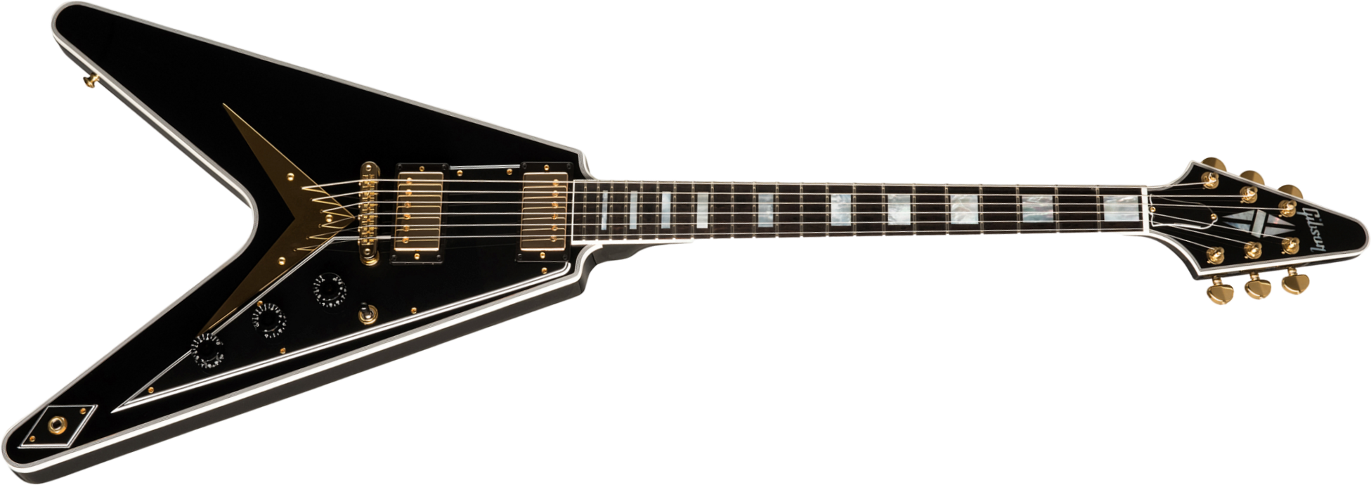 Gibson Custom Shop Flying V Custom 2019 2h Ht Eb - Ebony - Guitarra electrica metalica - Main picture