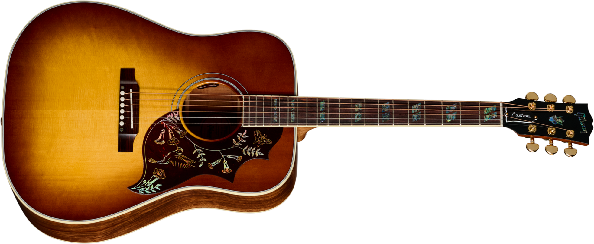 Gibson Custom Shop Hummingbird Elegant Koa Artisan Dreadnought Epicea Koa Rw - Honey Burst - Guitarra folk - Main picture