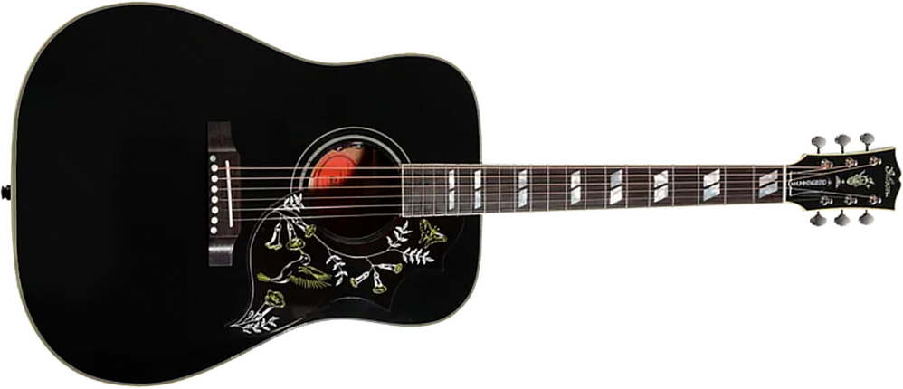 Gibson Custom Shop Hummingbird Torch Dreadnought Epicea Acajou Rw - Ebony - Guitarra folk - Main picture