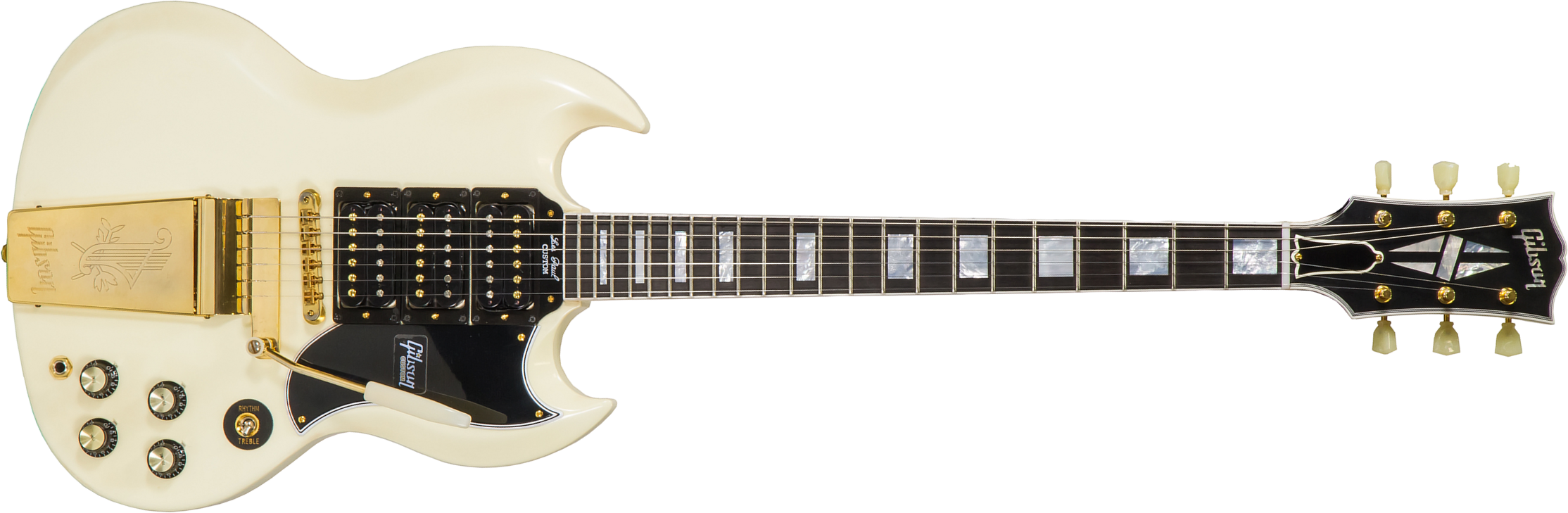 Gibson Custom Shop Les Paul Sg Custom 1963 Reissue 2019 Maestro Vibrola 3h Trem Eb - Vos Classic White - Guitarra eléctrica de doble corte - Main pict