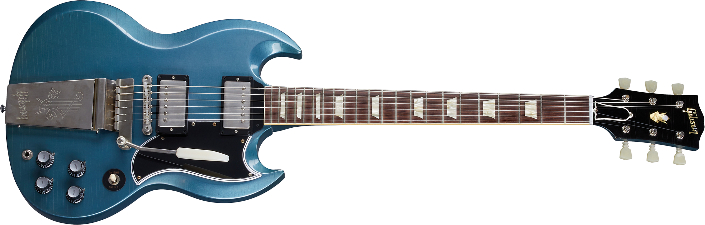 Gibson Custom Shop Murphy Lab Sg Standard 1964 Maestro Reissue 2h Trem Rw - Ultra Light Aged Pelham Blue - Guitarra eléctrica de doble corte - Main pi