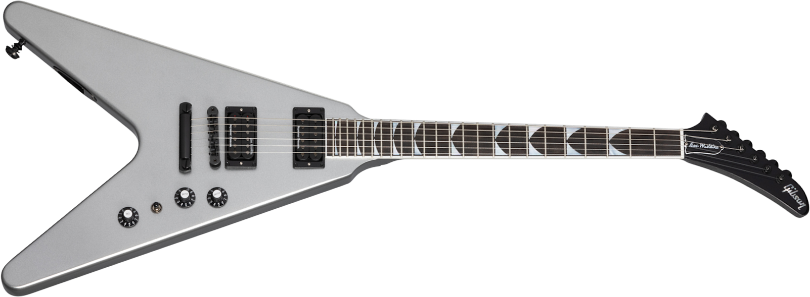 Gibson Dave Mustaine Flying V Exp Signature 2h Ht Eb - Silver Metallic - Guitarra electrica metalica - Main picture