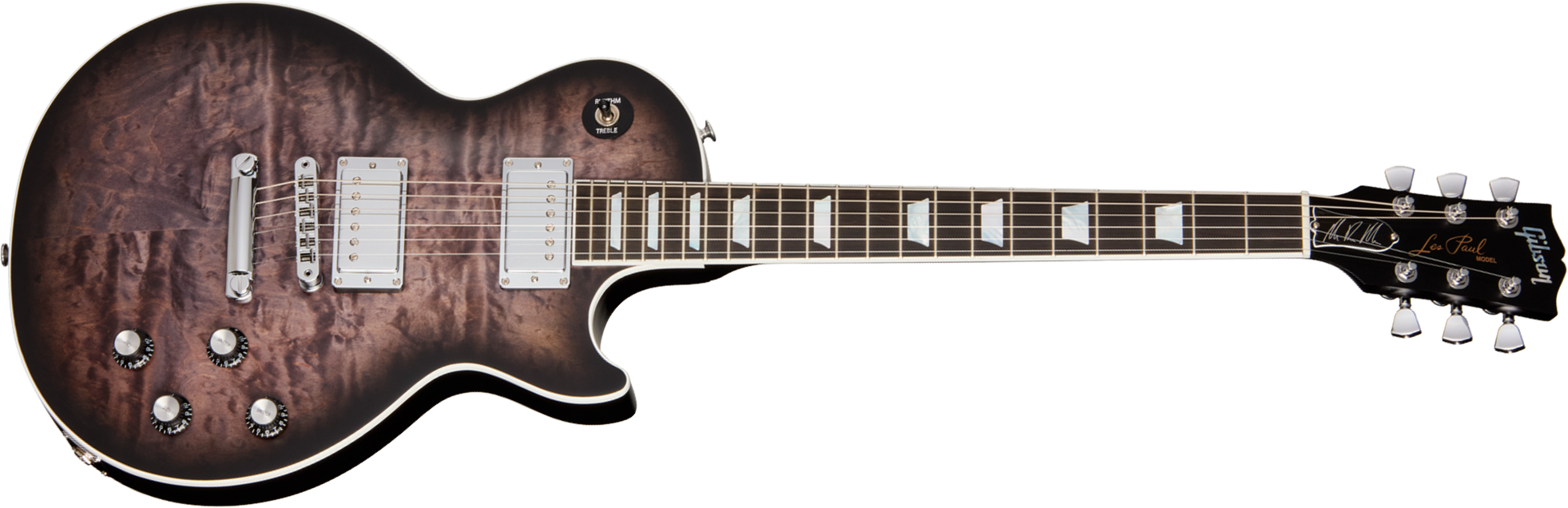 Gibson Mark Morton Les Paul Modern Quilt Signature 2h Ht Rw - Translucent  Ebony Burst  Satin - Guitarra eléctrica de corte único. - Main picture