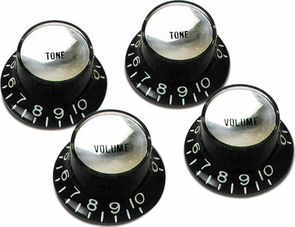 Gibson Top Hat Knobs With Inserts 4-pack Black Silver - Botones - Main picture