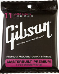 Cuerdas guitarra acústica Gibson Masterbuilt 80/20 Brass Acoustic SAG-BRS11 11-52 - Juego de cuerdas