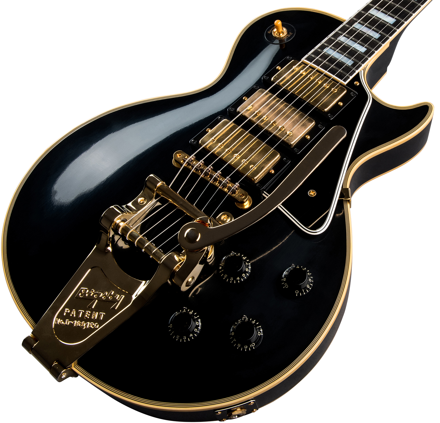 Gibson Custom Shop Les Paul Custom 1957 Reissue 3-pickup Bigsby 2019 3h Trem Eb - Vos Ebony - Guitarra eléctrica de corte único. - Variation 2