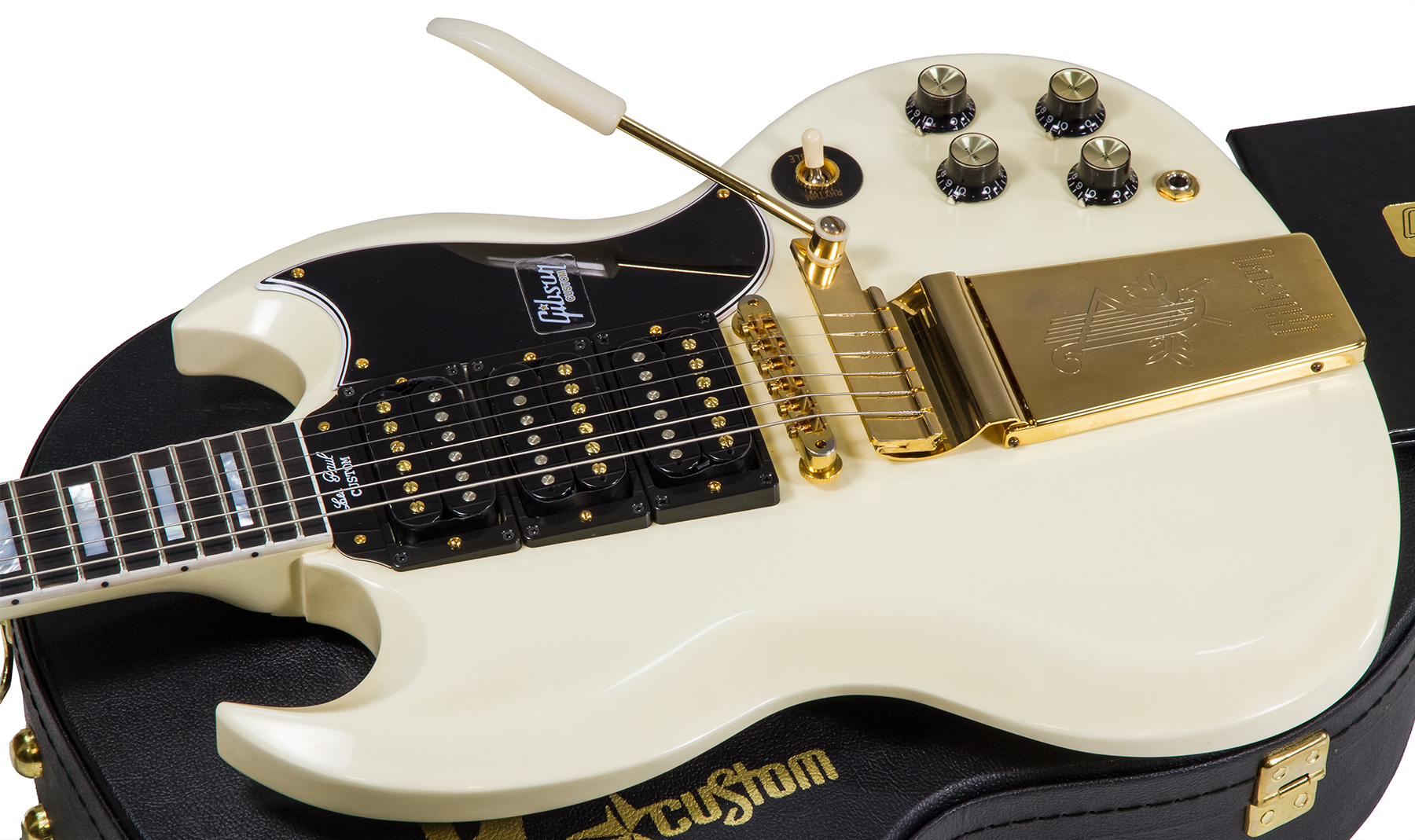 Gibson Custom Shop Les Paul Sg Custom 1963 Reissue 2019 Maestro Vibrola 3h Trem Eb - Vos Classic White - Guitarra eléctrica de doble corte - Variation