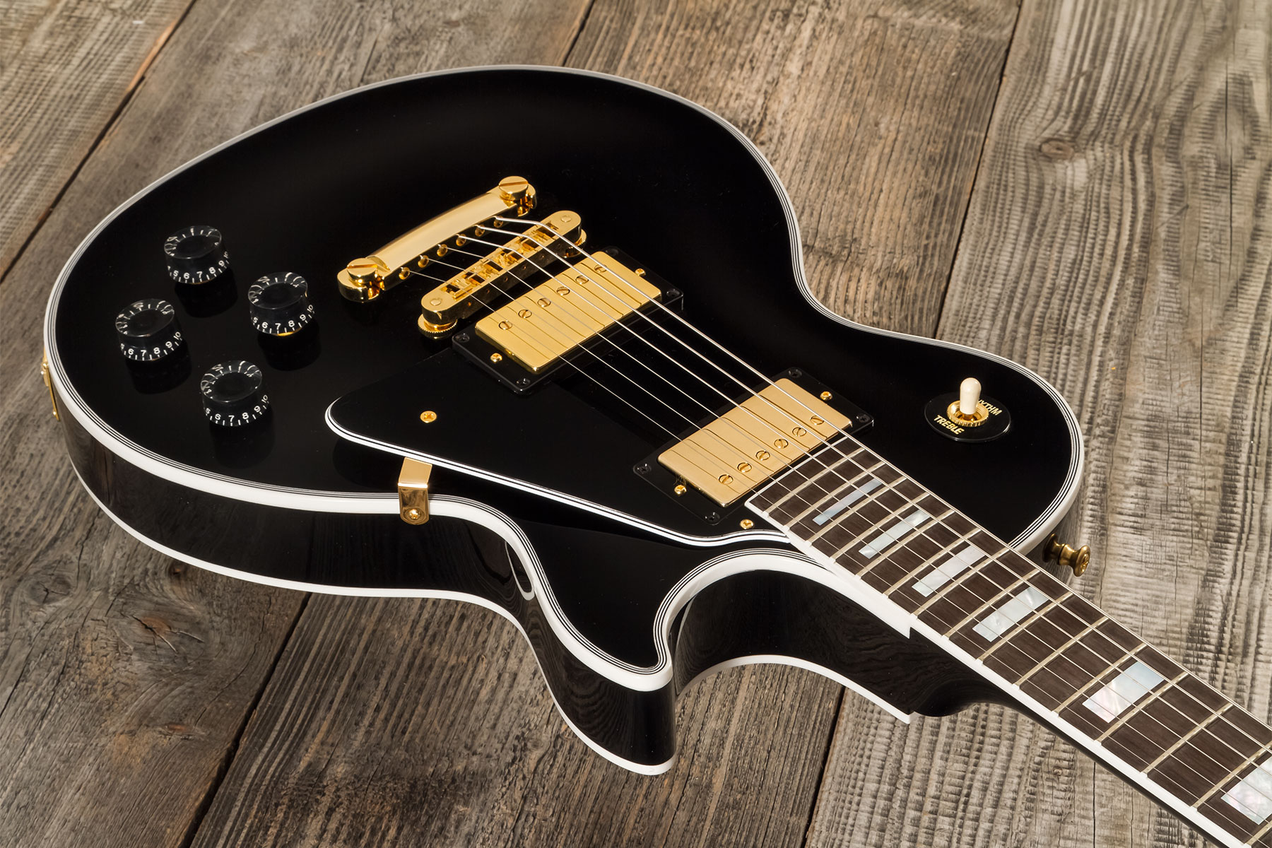 Gibson Custom Shop M2m Les Paul Custom Flowerpot Headstock 2h Ht Eb #cs403529 - Ebony Gloss - Guitarra eléctrica de corte único. - Variation 9