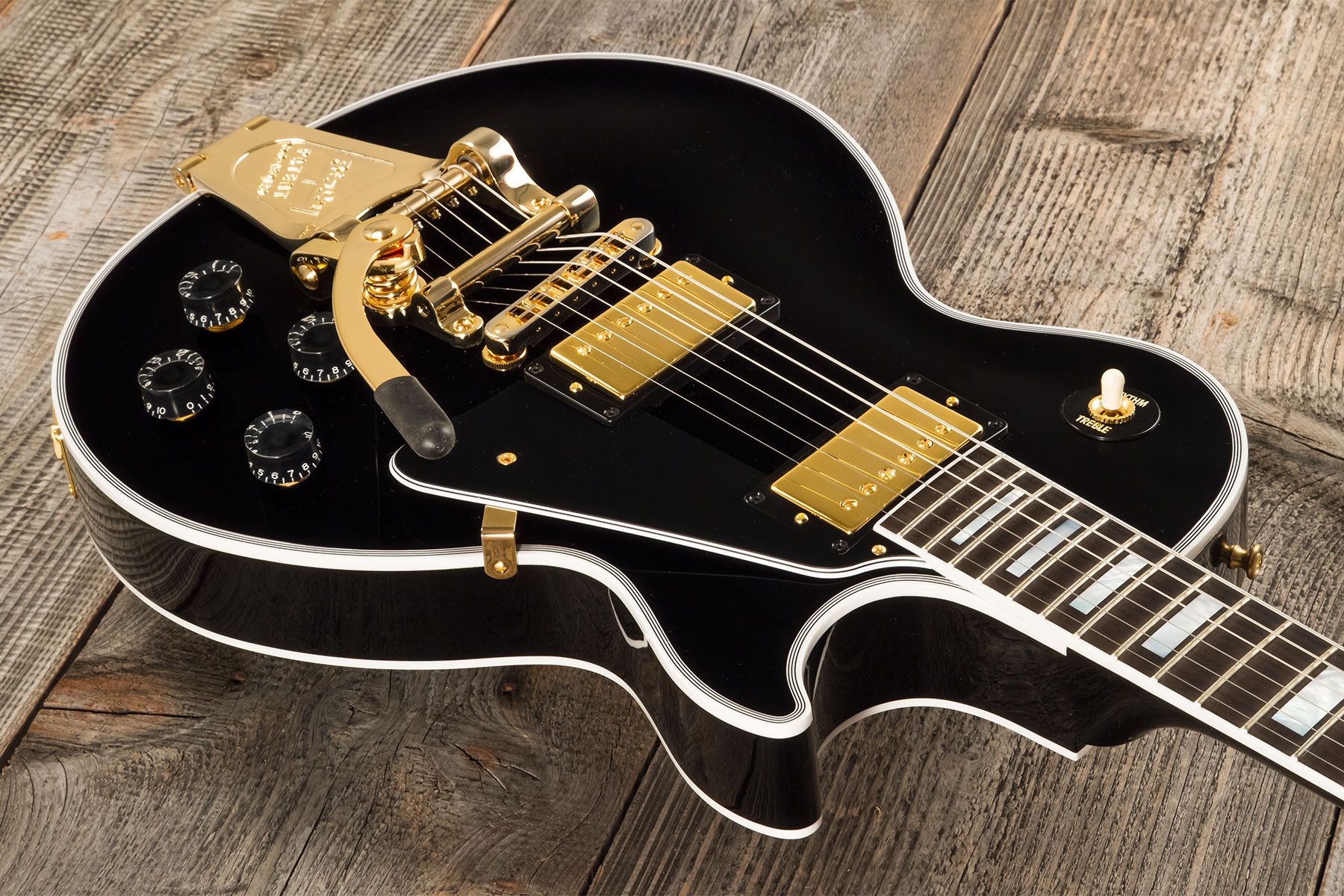Gibson Custom Shop M2m Les Paul Custom Flowerpot Headstock 2h Trem Bigsby Eb #cs402776 - Ebony - Guitarra eléctrica de corte único. - Variation 2