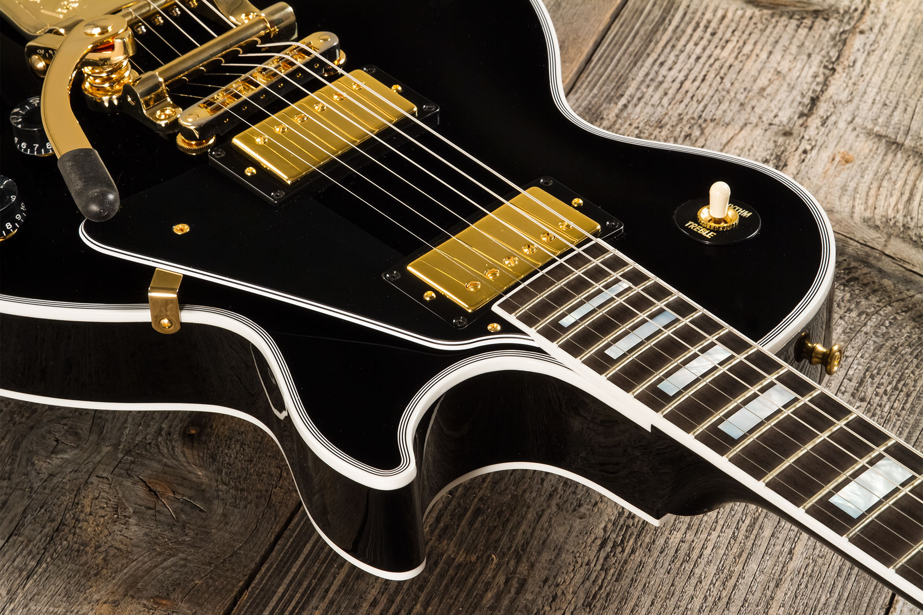 Gibson Custom Shop M2m Les Paul Custom Flowerpot Headstock 2h Trem Bigsby Eb #cs402776 - Ebony - Guitarra eléctrica de corte único. - Variation 4