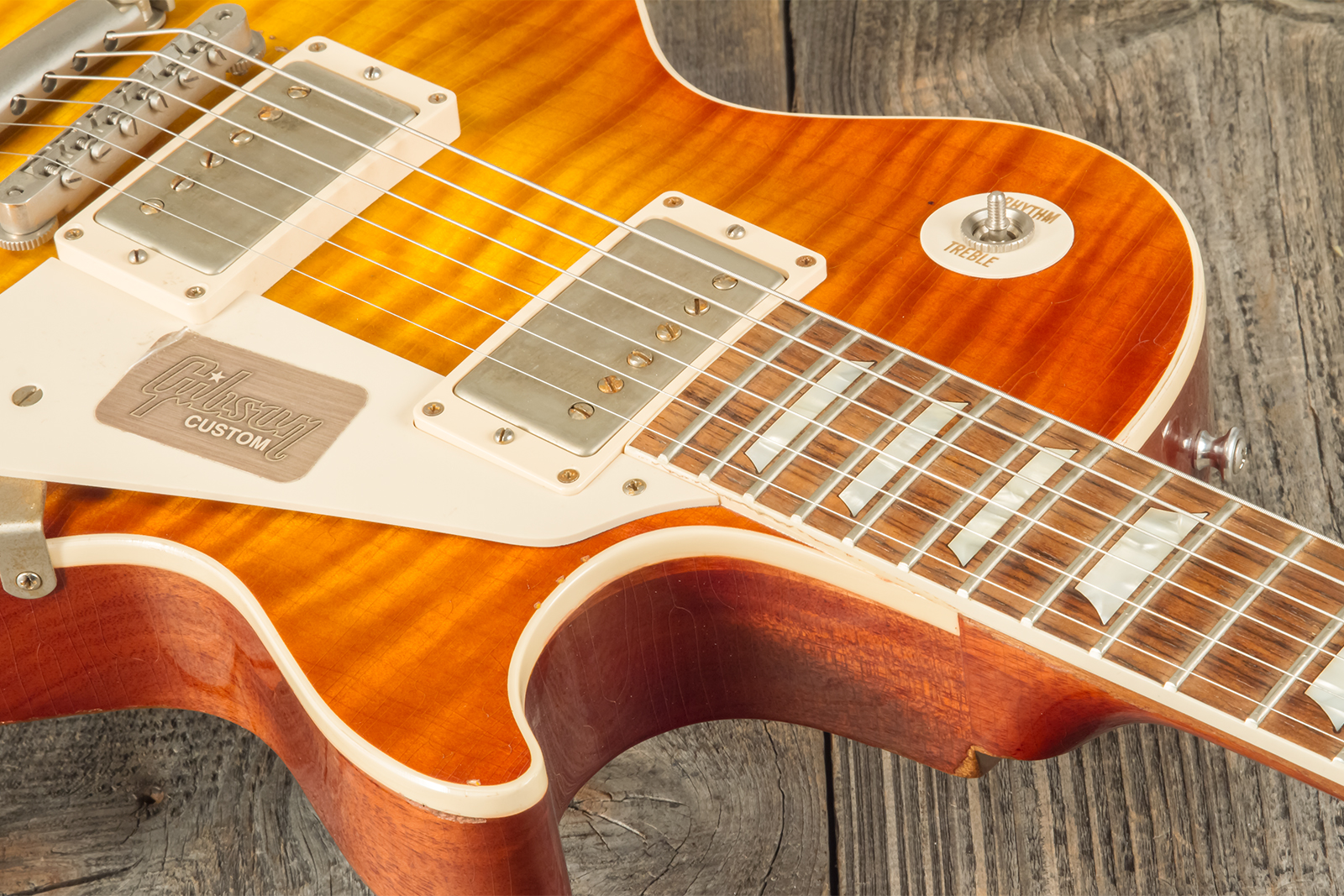 Gibson Custom Shop M2m Les Paul Standard 1959 2h Ht Rw #r961618 - Aged Sunrise Teaburst - Guitarra eléctrica de corte único. - Variation 10