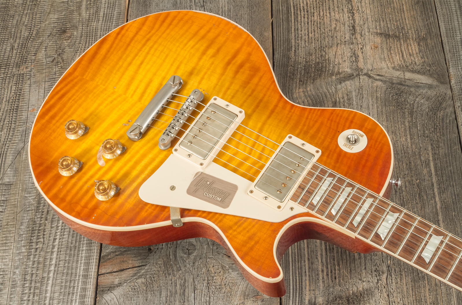 Gibson Custom Shop M2m Les Paul Standard 1959 2h Ht Rw #r961618 - Aged Sunrise Teaburst - Guitarra eléctrica de corte único. - Variation 8