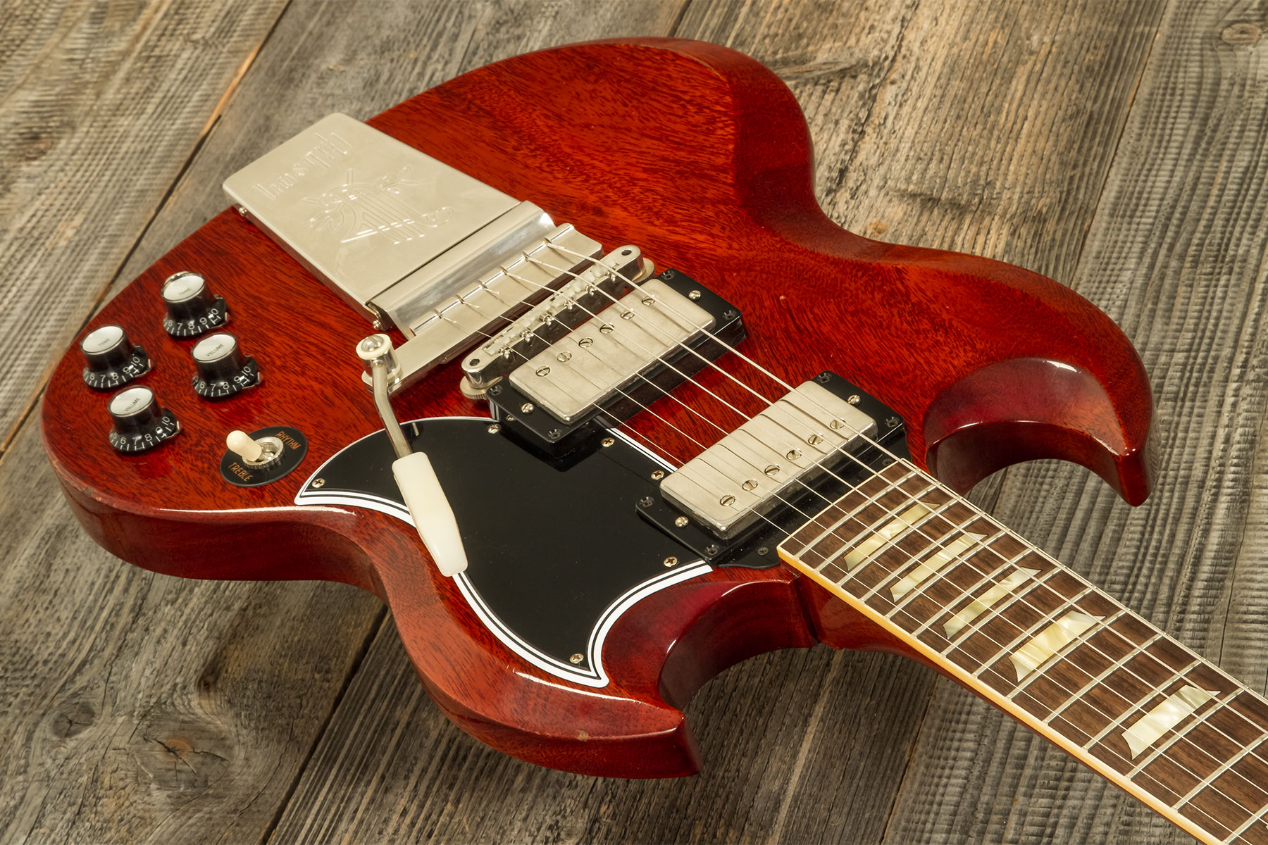 Gibson Custom Shop M2m Sg Standard 1964 Reissue 2h Ht Rw #301584 - Murphy Lab Light Aged Vintage Cherry - Guitarra eléctrica de doble corte - Variatio