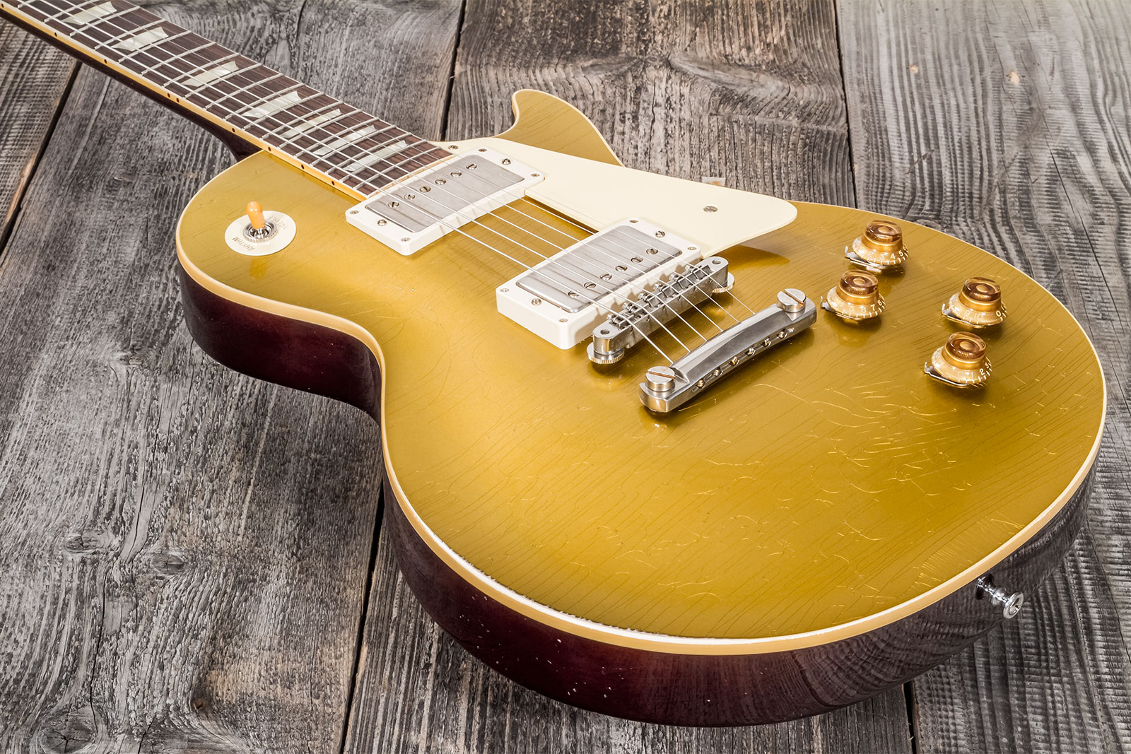 Gibson Custom Shop Murphy Lab Les Paul Goldtop 1957 Reissue 2h Ht Rw #721287 - Light Aged Double Gold With Dark Back - Guitarra eléctrica de corte úni