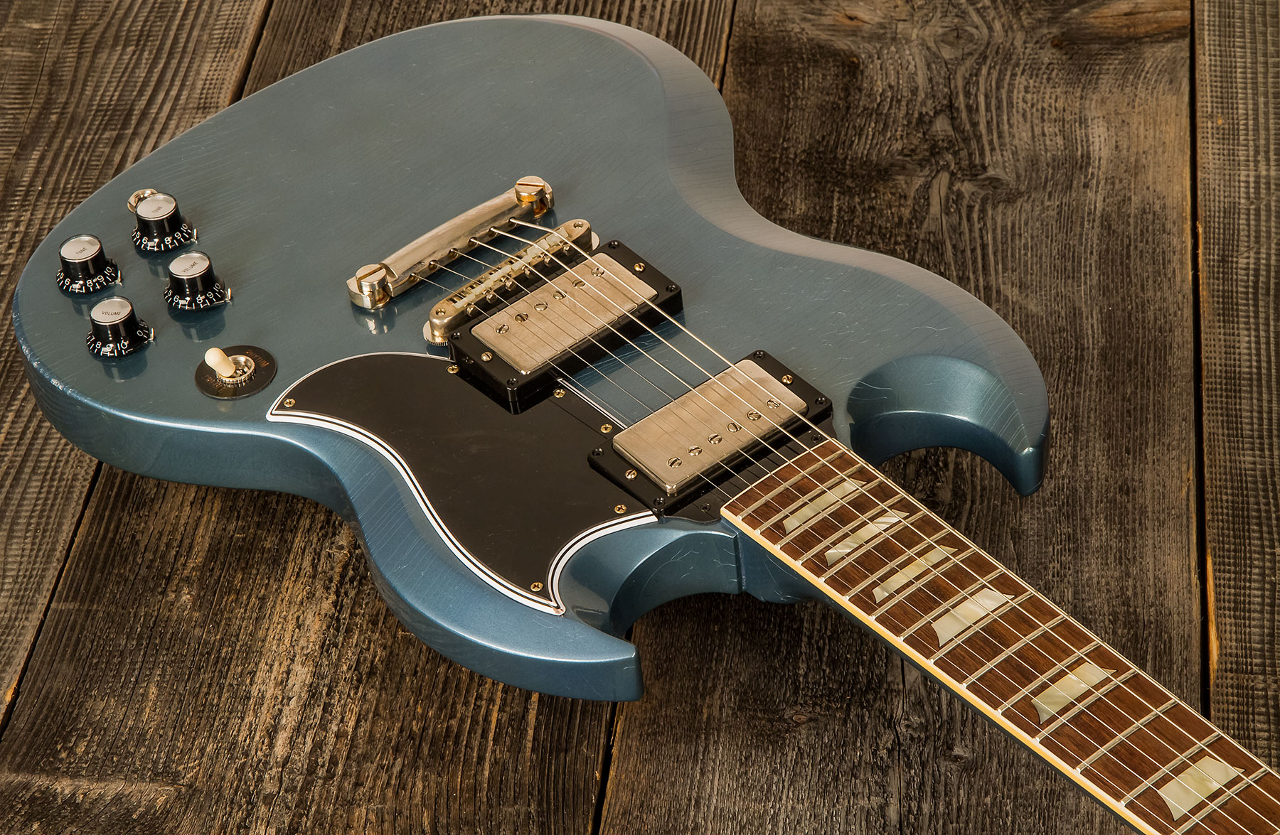Gibson Custom Shop Murphy Lab Sg Standard 1964 Reissue 2h Ht Rw #009262 - Light Aged Pelham Blue - Guitarra eléctrica de doble corte - Variation 1