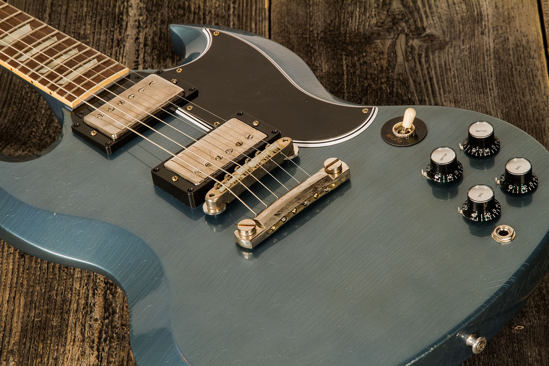 Gibson Custom Shop Murphy Lab Sg Standard 1964 Reissue 2h Ht Rw #009262 - Light Aged Pelham Blue - Guitarra eléctrica de doble corte - Variation 3