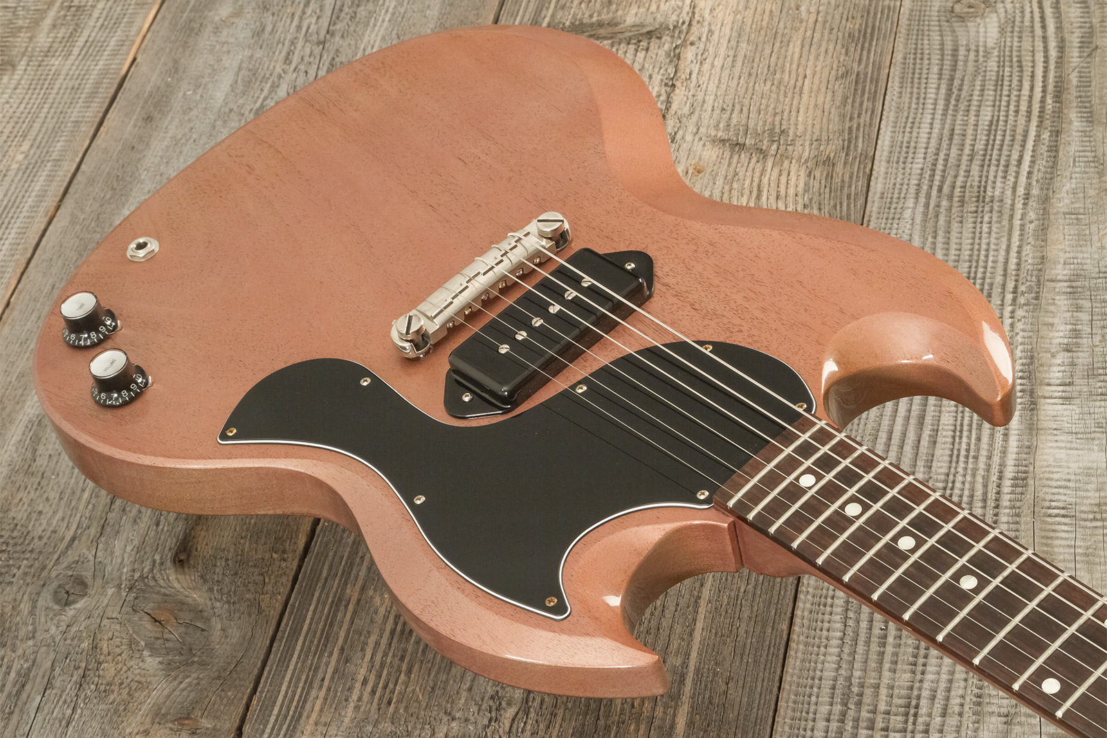 Gibson Custom Shop Sg Junior 1963 Lightning Bar 1s P90 Ht Rw - Vos Tv Heather Poly - Guitarra eléctrica de doble corte - Variation 2