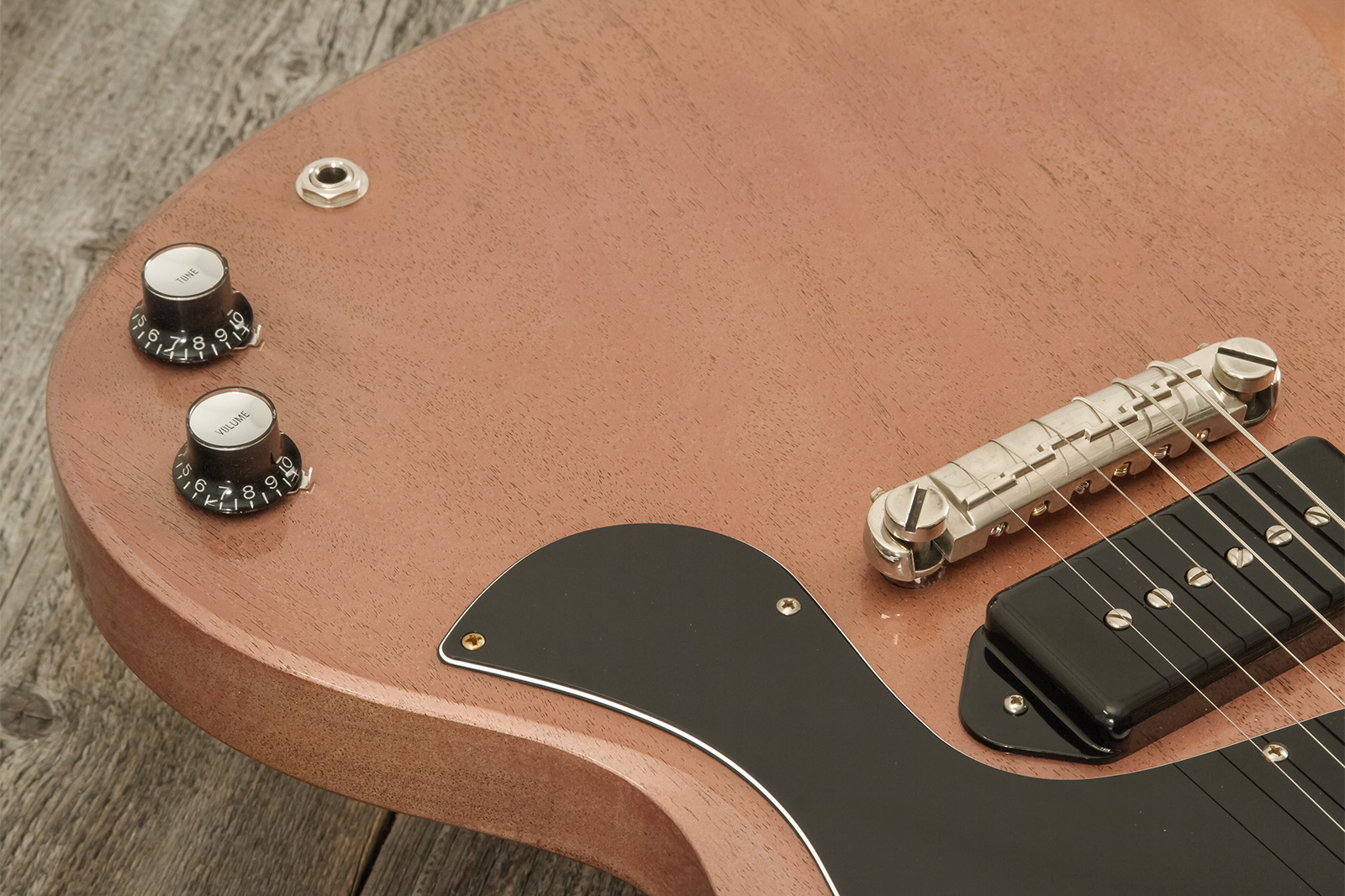 Gibson Custom Shop Sg Junior 1963 Lightning Bar 1s P90 Ht Rw - Vos Tv Heather Poly - Guitarra eléctrica de doble corte - Variation 3
