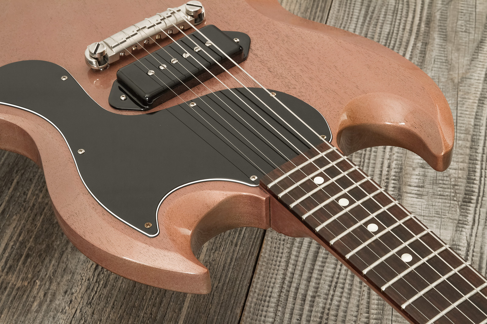 Gibson Custom Shop Sg Junior 1963 Lightning Bar 1s P90 Ht Rw - Vos Tv Heather Poly - Guitarra eléctrica de doble corte - Variation 4