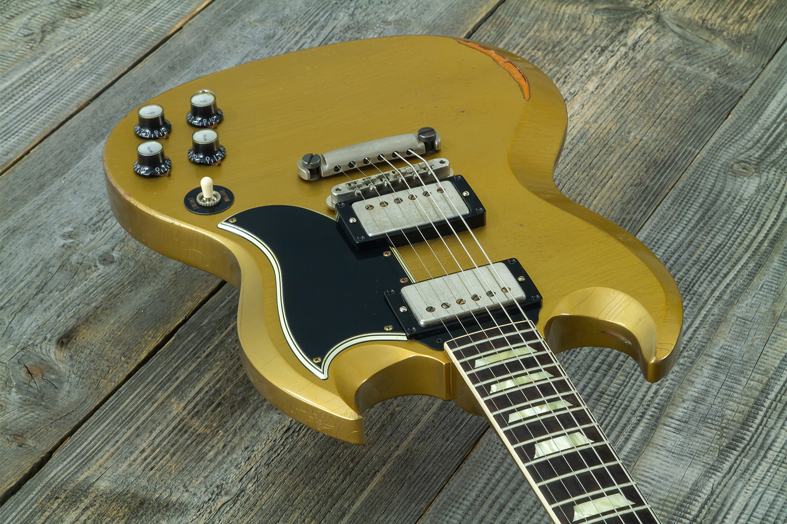 Gibson Custom Shop Sg Standard 1961 Reissue 2h Ht Rw #500881 - Murphy Lab Ultra Heavy Aged Double Gold - Guitarra eléctrica de doble corte - Variation