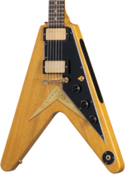 Guitarra electrica metalica Gibson Custom Shop 1958 Korina Flying V Reissue (Black Pickguard) - Vos natural