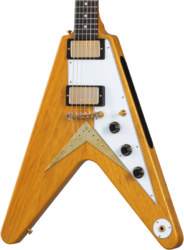 Guitarra electrica retro rock Gibson Custom Shop 1958 Korina Flying V Reissue (White Pickguard) - Vos natural