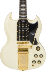 Guitarra eléctrica de doble corte Gibson Custom Shop 1963 Les Paul SG Custom Reissue W/ Maestro Vibrola - Vos classic white