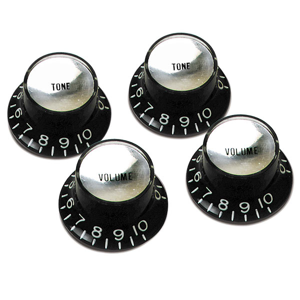 Gibson Top Hat Knobs With Inserts 4-pack Black Silver - Botones - Variation 2