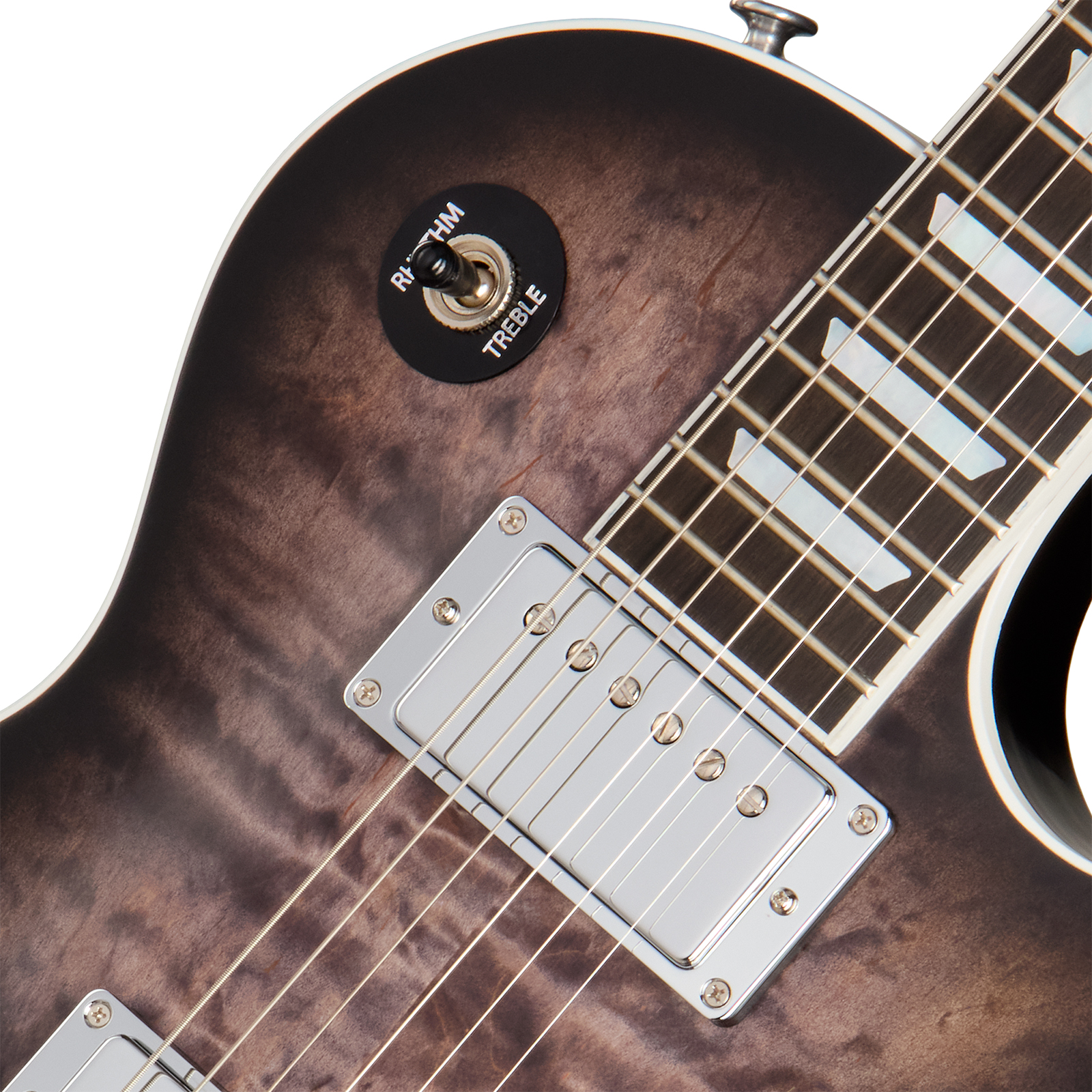 Gibson Mark Morton Les Paul Modern Quilt Signature 2h Ht Rw - Translucent  Ebony Burst  Satin - Guitarra eléctrica de corte único. - Variation 2