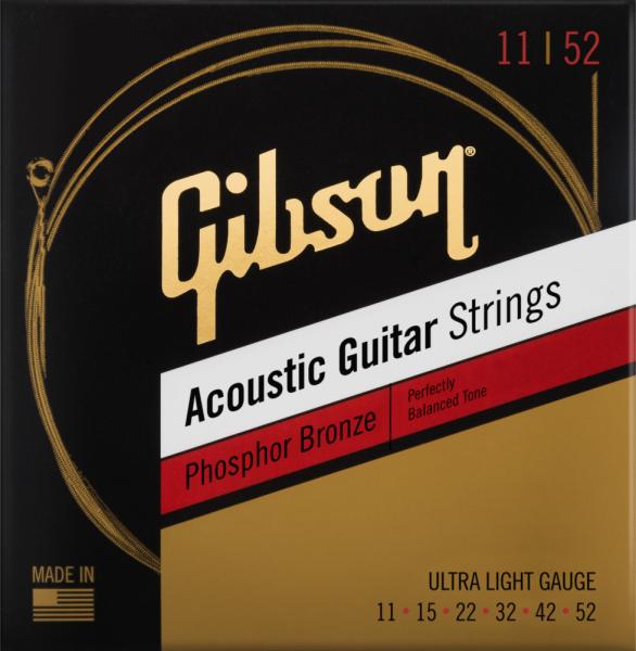 Cuerdas guitarra acústica Gibson Phosphor Bronze Acoustic Guitar Strings SAG-PB11 Ultra-Light 11-52 - Juego de cuerdas