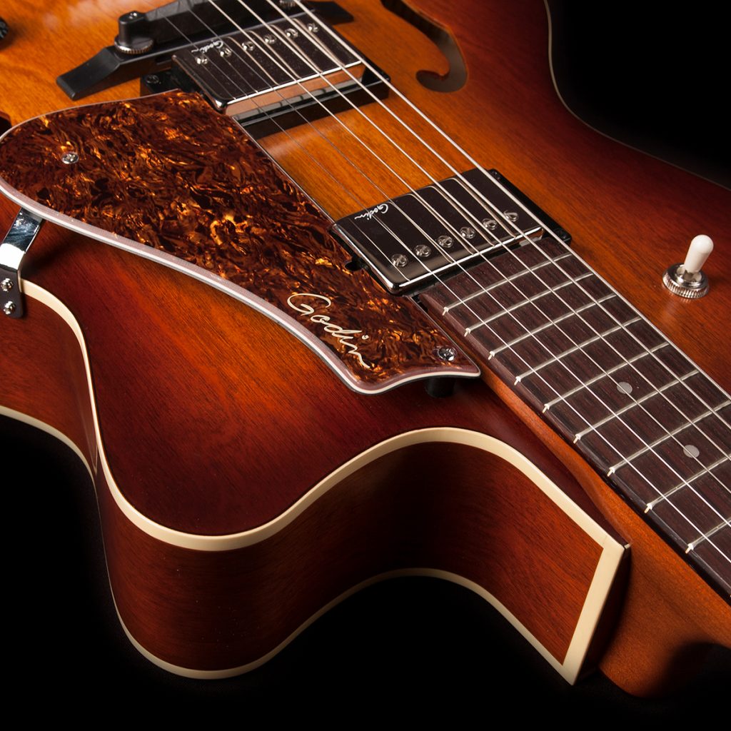 Godin 5th Avenue Cw Kingpin Ii Hb 2h Ht Rw - Cognac Burst - Guitarra elécrica Jazz cuerpo acústico - Variation 3