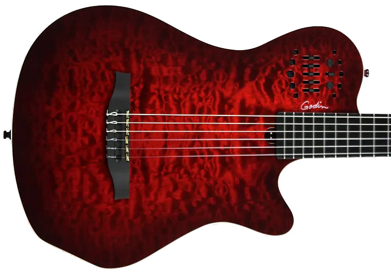 Godin Acs Sa Grand Concert Quilted Maple Multiac Nylon Cw Cedre Acajou Ric Synth Access - Trans Red - Guitarra acústica & electro - Variation 1