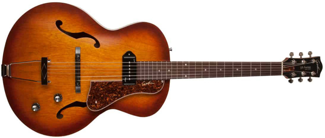 Godin 5th Avenue Kingpin P90 Rw - Cognac Burst - Guitarra elécrica Jazz cuerpo acústico - Main picture
