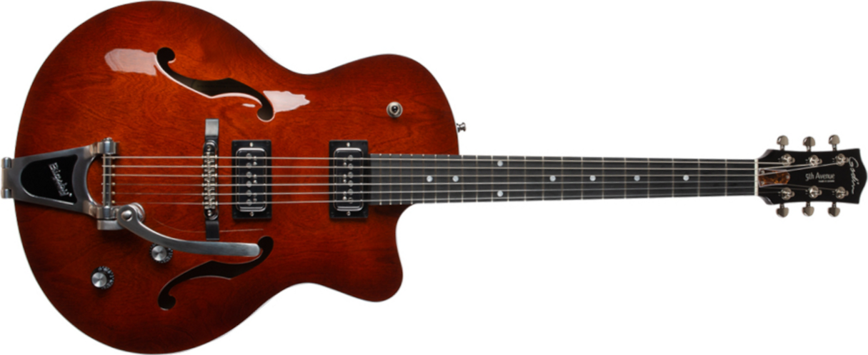 Godin 5th Avenue Uptown T-armond Bigsby Hh Cw - Havana Burst - Guitarra elécrica Jazz cuerpo acústico - Main picture