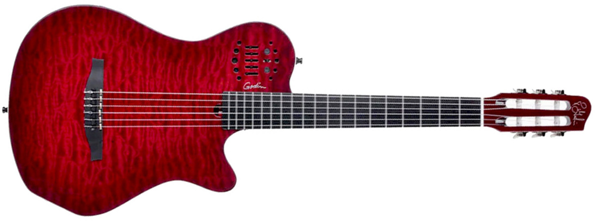 Godin Acs Sa Grand Concert Quilted Maple Multiac Nylon Cw Cedre Acajou Ric Synth Access - Trans Red - Guitarra acústica & electro - Main picture