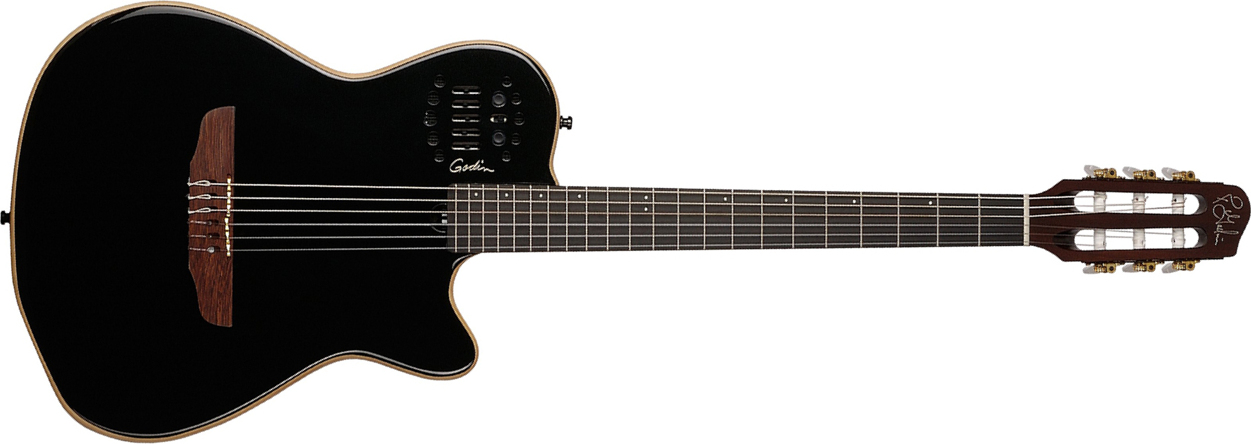 Godin Multiac Nylon Acs Sa Slim Synth Access +housse - Black - Guitarra clásica 4/4 - Main picture