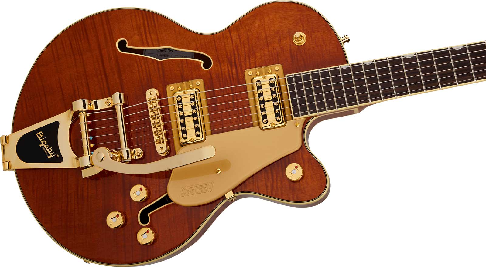 Gretsch Broadkaster Jr Flame Okoume Dc Bigsby Electromatic 2h Trem Rw - Roundup Orange Stain - Guitarra eléctrica semi caja - Variation 2